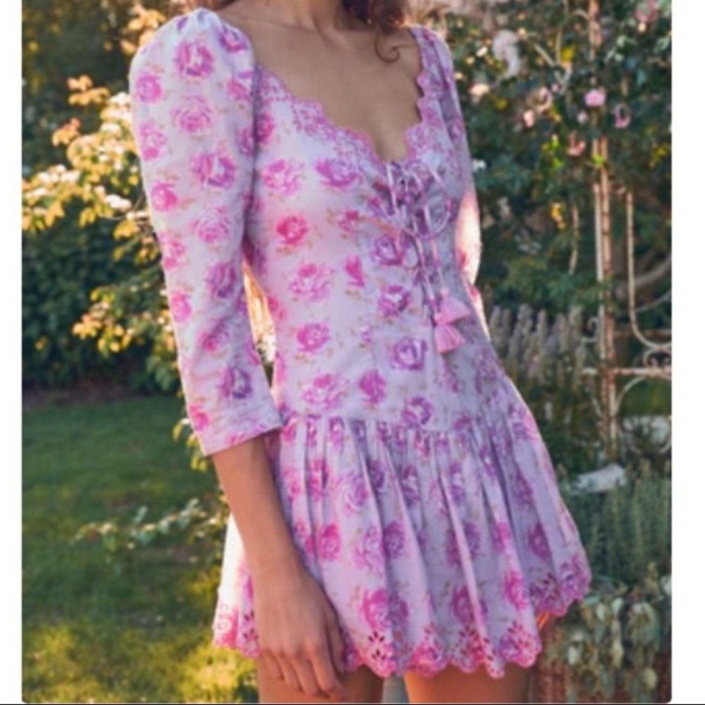 LoveShackFancy Pink Floral Mini Dress